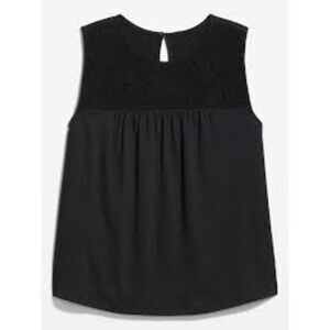 Old Navy Black Crochet-Trim Yoke Tank Top Blouse Large Babydoll Cotton Blend